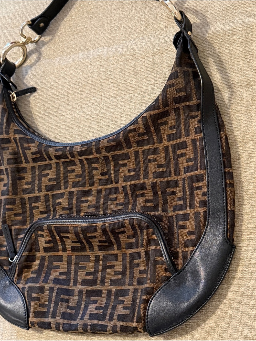Fendi Brown and Black FF Canvas Hobo with Gold Hardware - Picture 2 of 9